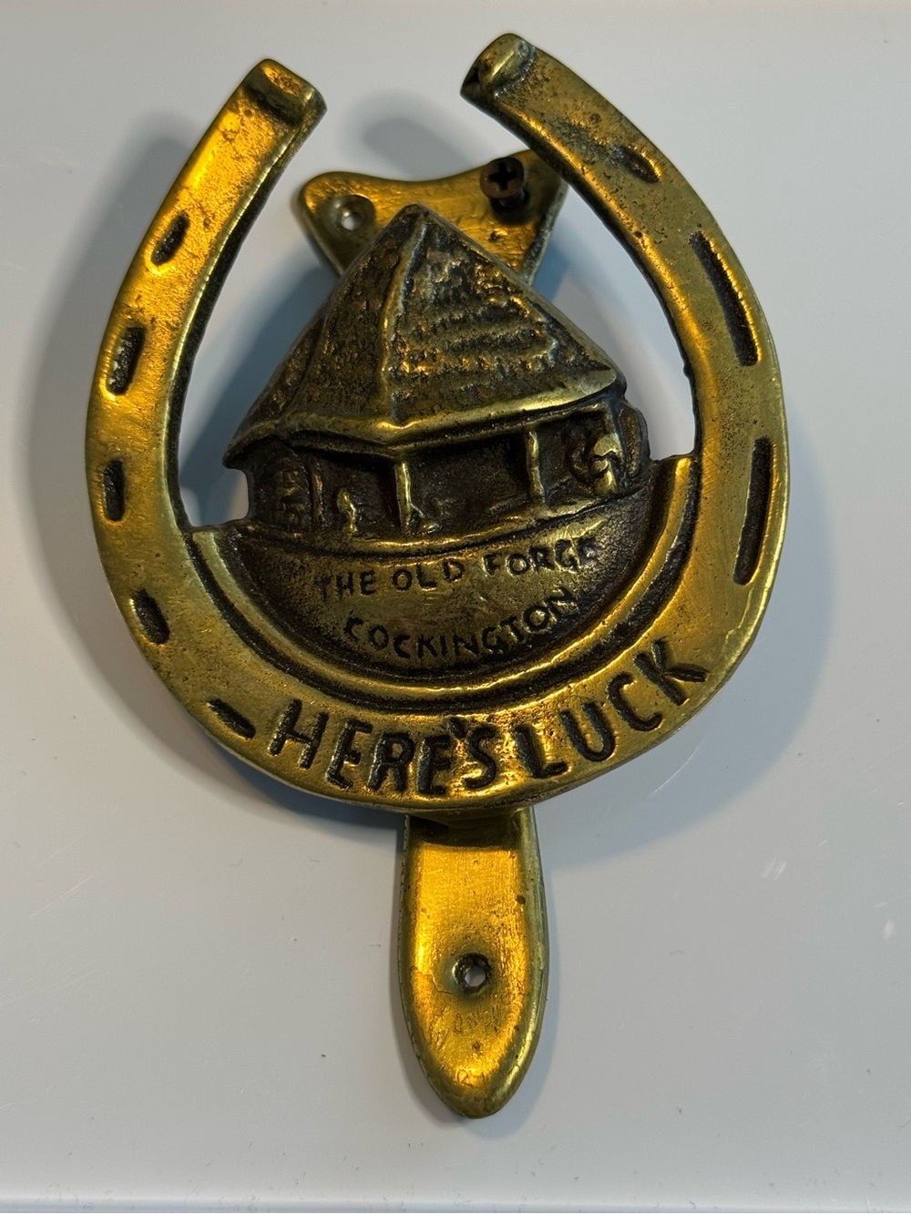 Vintage Brass Horseshoe Door Knocker Cockington Forge Devon England REGD Mark